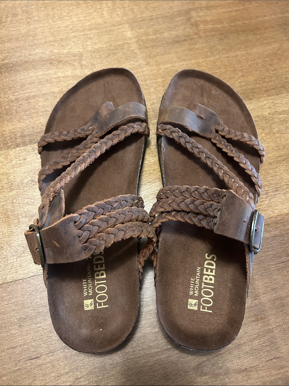 White Mountain Brown Braided Leather Slide Sandals